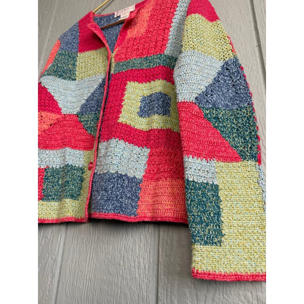 Vintage 2002 Susan Bristol Hand Knit Patchwork Crochet Cardigan Sweater M - Picture 6 of 7